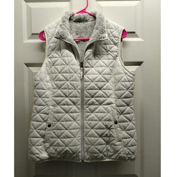 Free Country Women's Size Large Reversible Vest White Quilted Gray Faux Fur - Picture 1 of 6